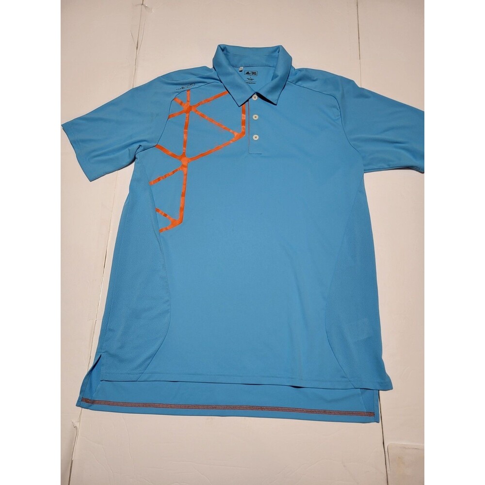 (#18) Adidas Golf Adizero Mens L Blue Orange Geometric Graphic Performance Polo